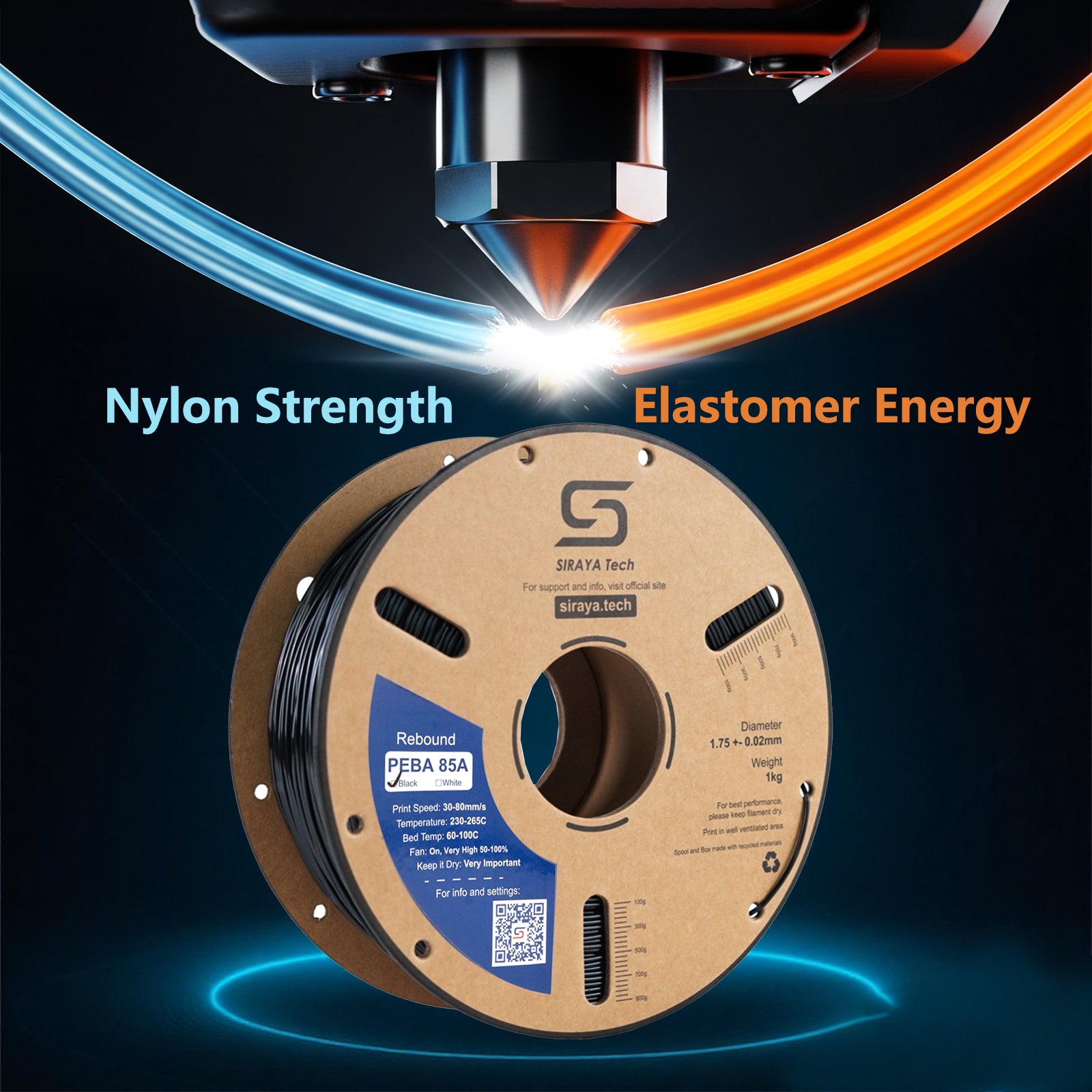 Fibreheart Rebound PEBA 85A Black Elastic Filament