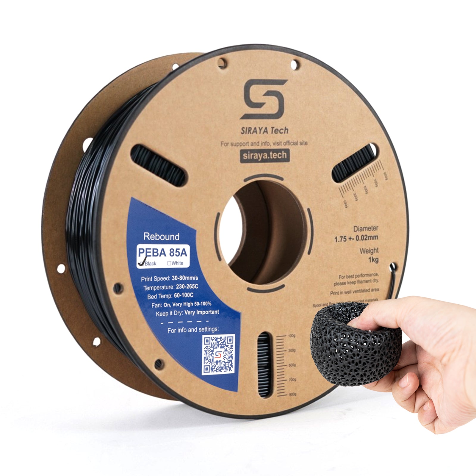 Fibreheart Rebound PEBA 85A Black Elastic Filament